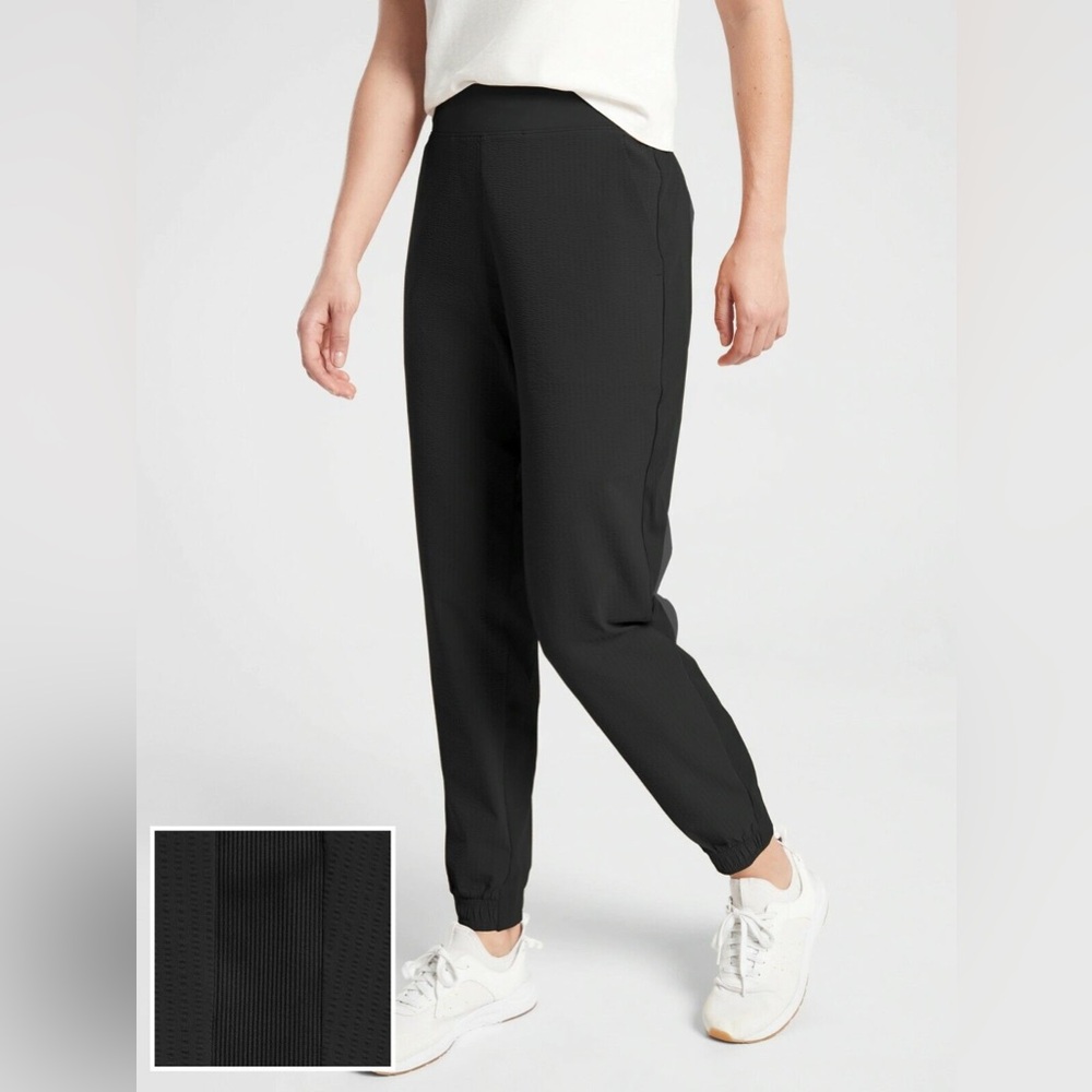 Athleta Textured Brooklyn Jogger Pants Black 6 Lightweight Summer Unlined